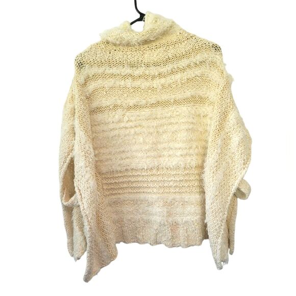 Anthropologie Marilyn Knit Poncho Sweater Fringe Size Medium/Large Petite Cream - Picture 4 of 10